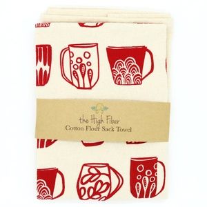 New Single Premium Cups Tea Towel (Red)